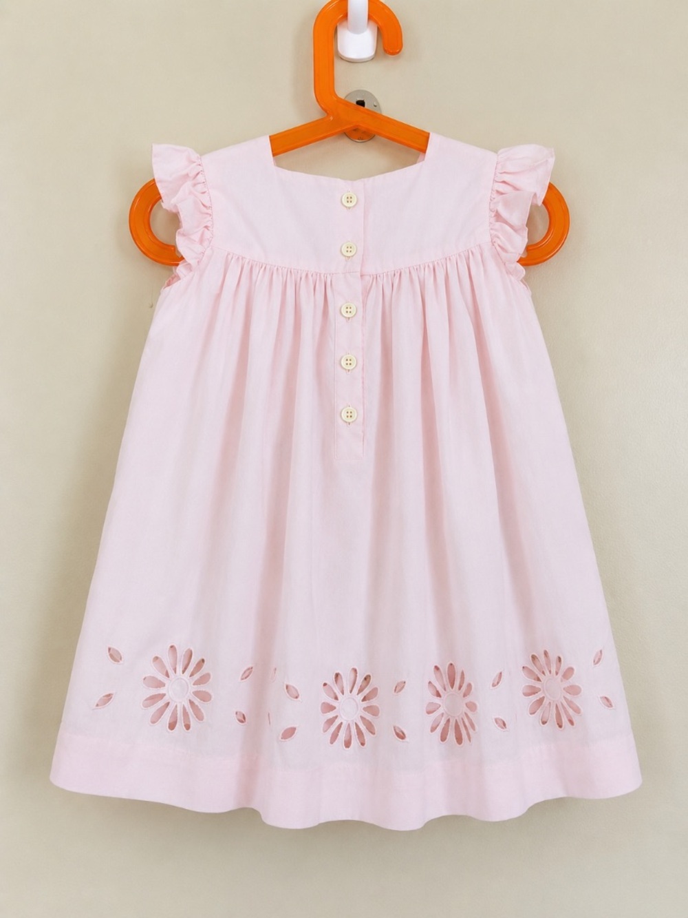 The Proper Peony  Light Pink Eyelet Hem Dress Ruffle Sleeve Sleeveless  Dress - Picture 6 of 6